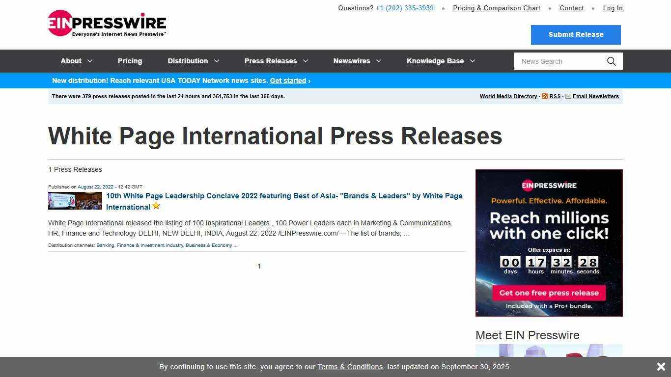 White Page International Press Releases - EIN Presswire - Press Release Distribution Service
